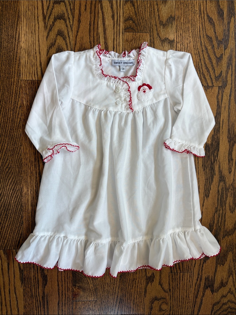 Sweet Dreams Embroidered Santa Long Sleeve Night Gown, size 12M. Like new!